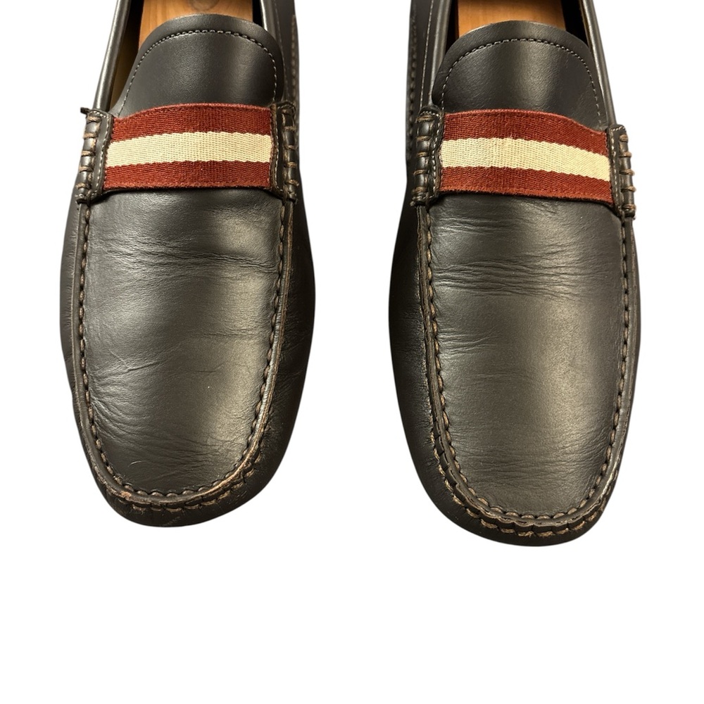 Bally Black Leather Loafers with Red Stripes - Picture 2 of 14